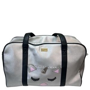 Betsey Johnson Silver and Black Travel Bags with Glossy Finish weekender Y2K Fun